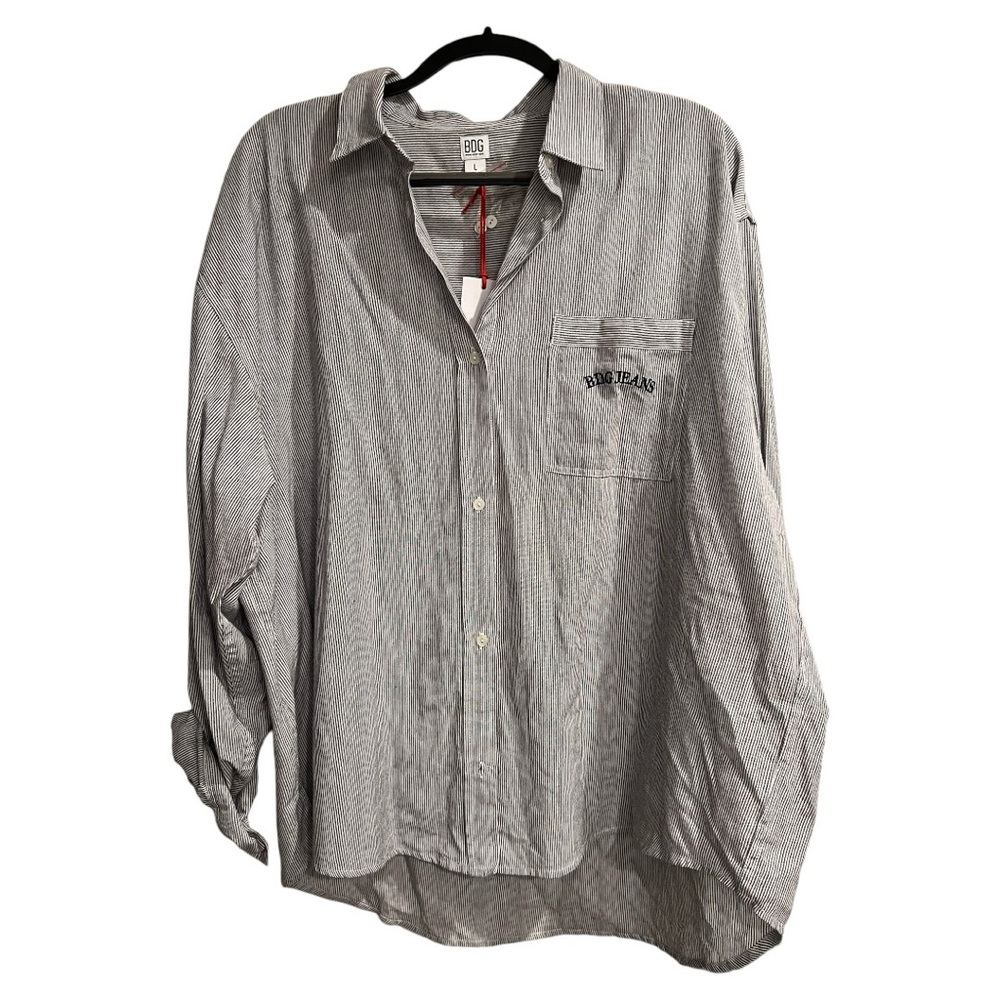 BDG Urban Outfitters oversized Tully button down cotton shirt striped Large NEW